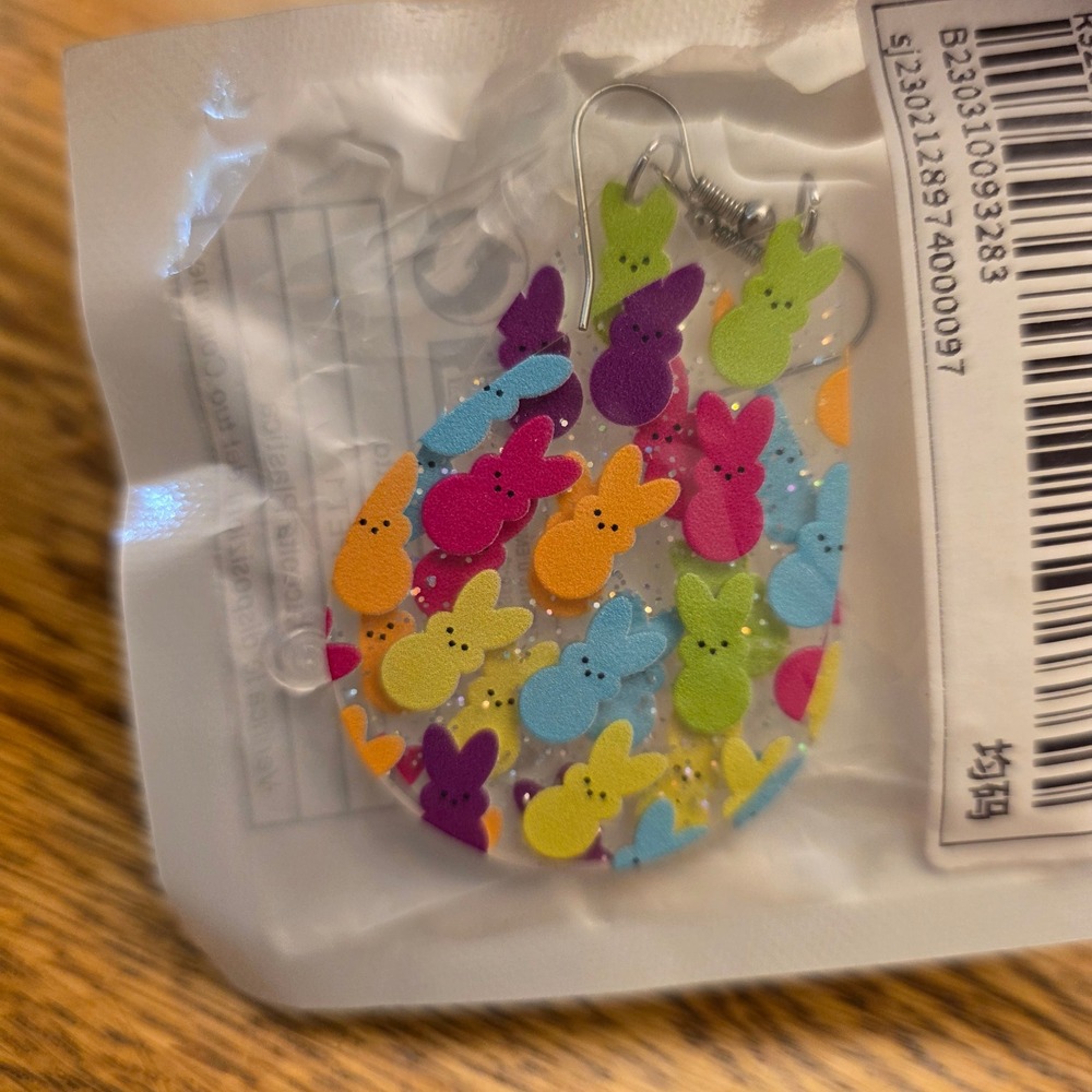 Multicolor Easter Peeps Bunny Teardrop Resin Dangle Earrings Glitter New 2"